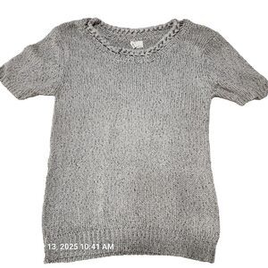 Moth Anthropologie Sweater Women Small Beige/Black Knit Short Sleeve 278-00468A